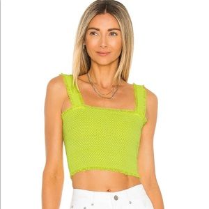 NWT Alice & Olivia Penelope Smocked Ruffle Crop Top in  neon key lime